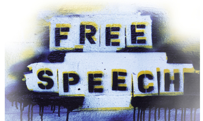 'Free Speech' spray painted on wall